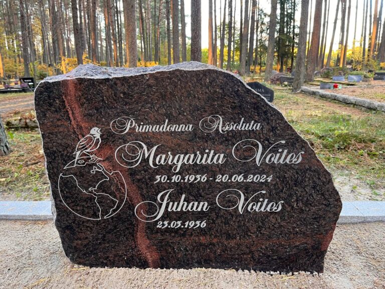 Pärnamäe kalmistu OÜ poolt valmistatud hauakivi ilusa maakera ja linnu joonistusega.